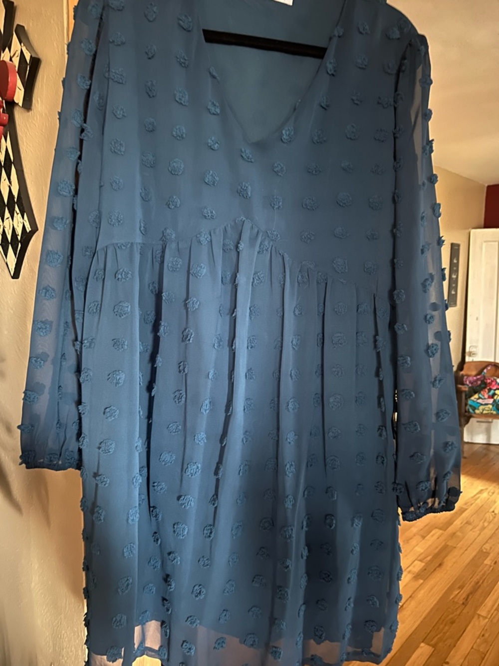 Navy and Burgundy Textured Babydoll Dress